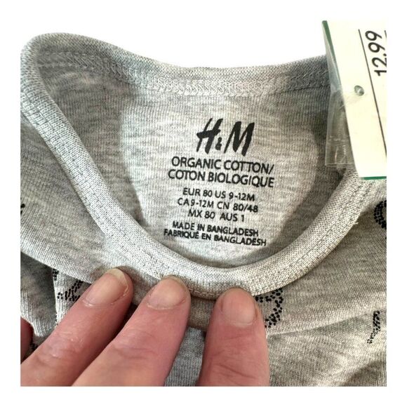 H&M Organic Cotton Baby Bodysuits 2-Pack 9-12M  Gray NEW With Tags Gift Boy Girl - Picture 6 of 7